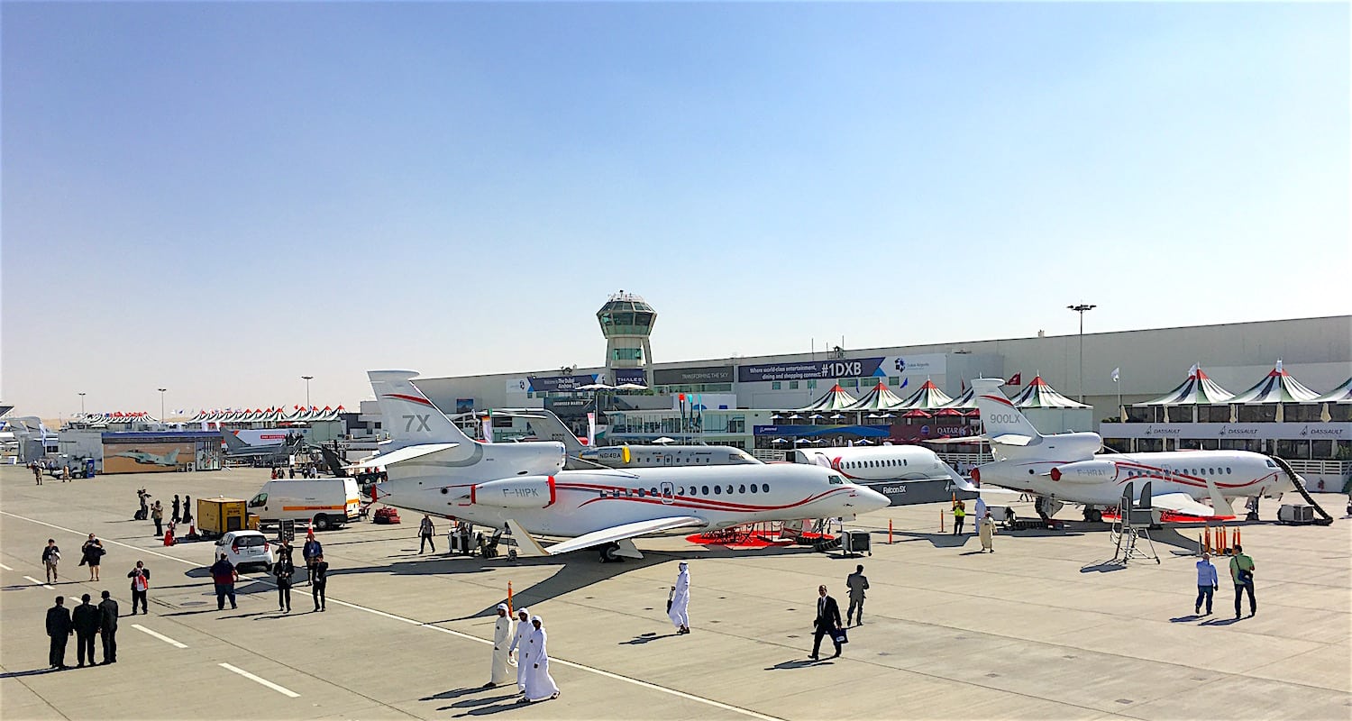 Business jets on display at the Dubai Airshow 2015